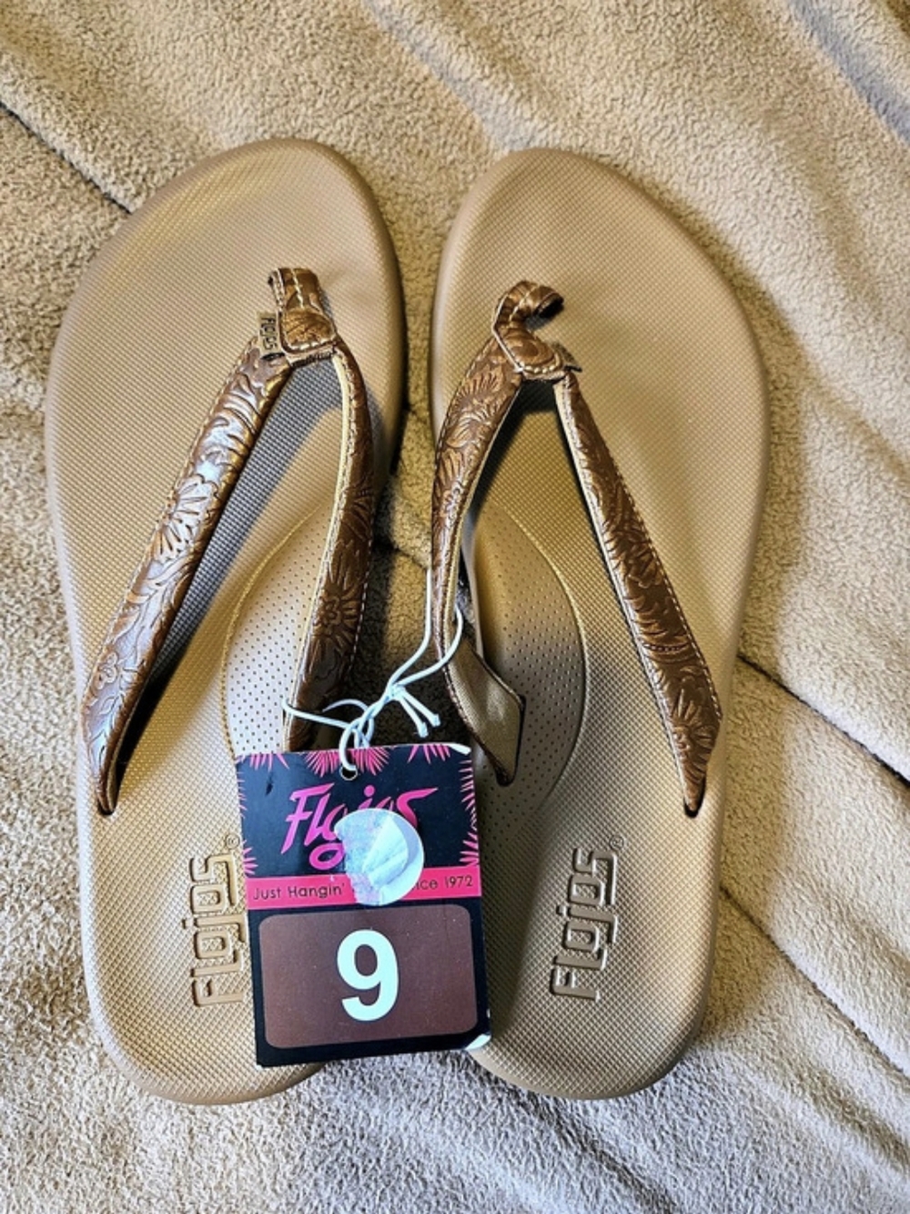 Flojos Rosita Artisan Women's Floral Flip Flops Brown US 9 Nwt